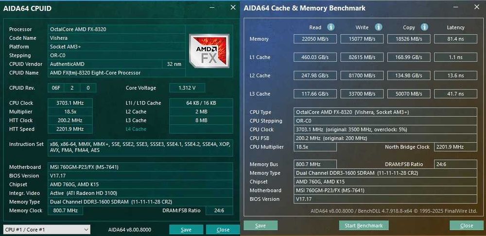 Материнская плата MSI 760GM-P23FX + AMD FX-8320 3,7 GHz + 2х4Gb DDR3 (Socket AM3+) Гарантия 1 год