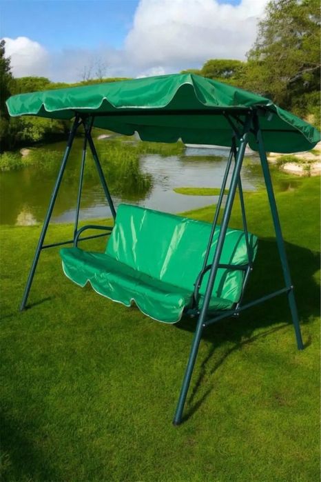 Садова гойдалка 3-місна зелена з навісом до 260 кг | Качеля для дачі