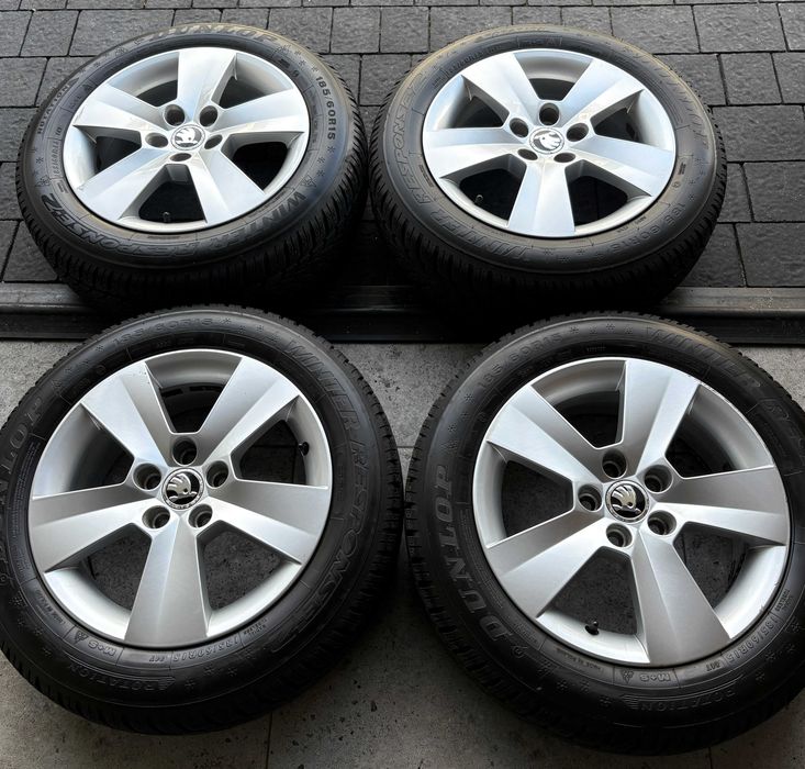 Felgi 5x100  15" oryginał  skoda, seat, VW,audi, ET 38, opony 185/60/15 Dunlop zimowe bieżnik 7mm