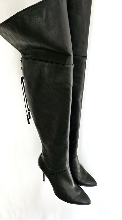 Kozaki za kolano muszkieterki na obcasie ocieplane skórzane La Strada