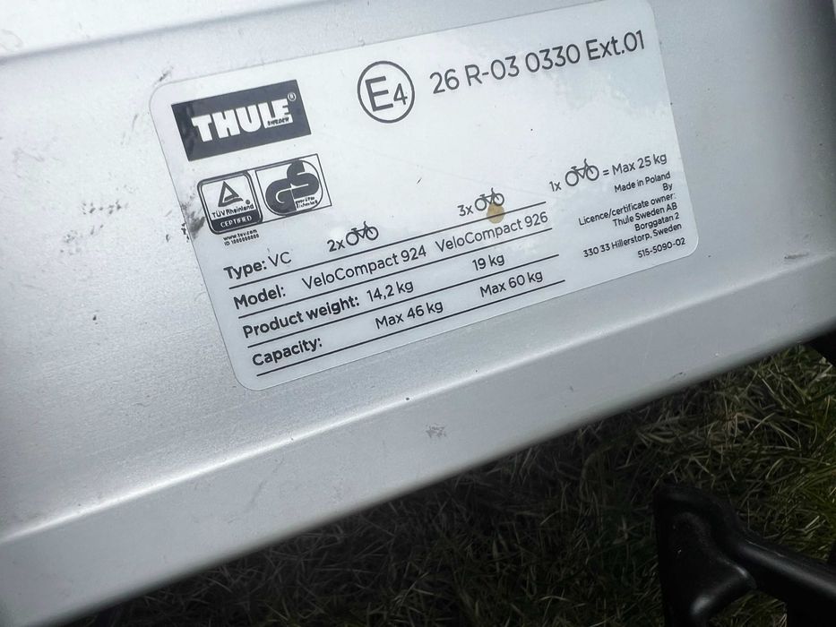 Thule VeloCompact 924 bagażnik rowerowy na hak uchylny rozsuwany