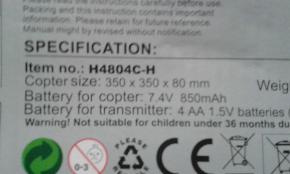 Dron  Copter manual  H4804   2.4G  35X35X8cm