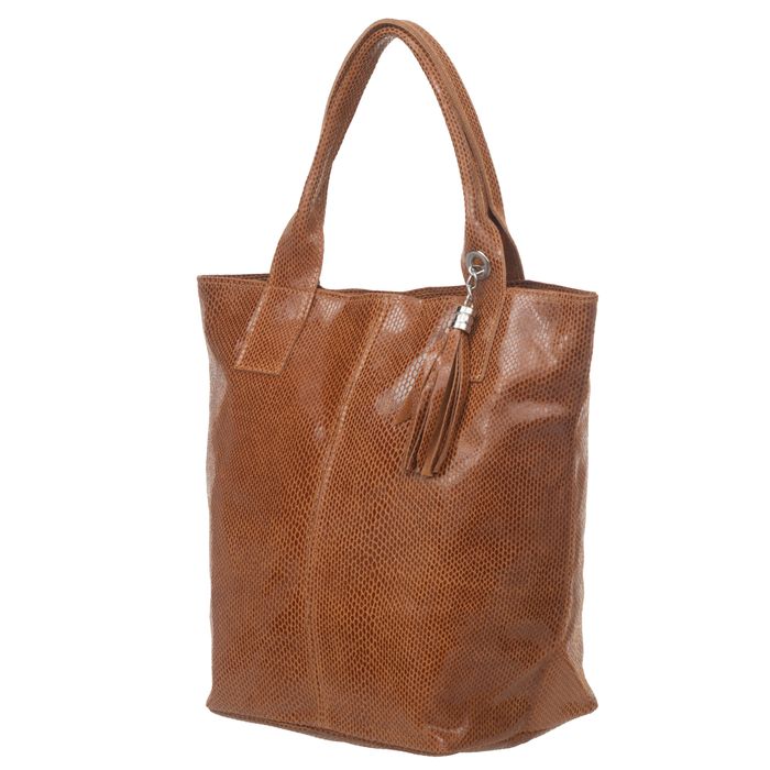 VERA PELLE torebka skórzana shopper lakierowana V588 c.bordowa