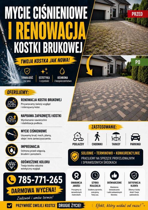 Mycie ciśnieniowe kostka,dach ,elewacja