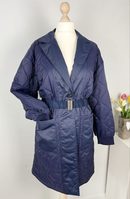 Emery Rose granatowy lekki płaszcz z kieszeniami pikowany 3xl