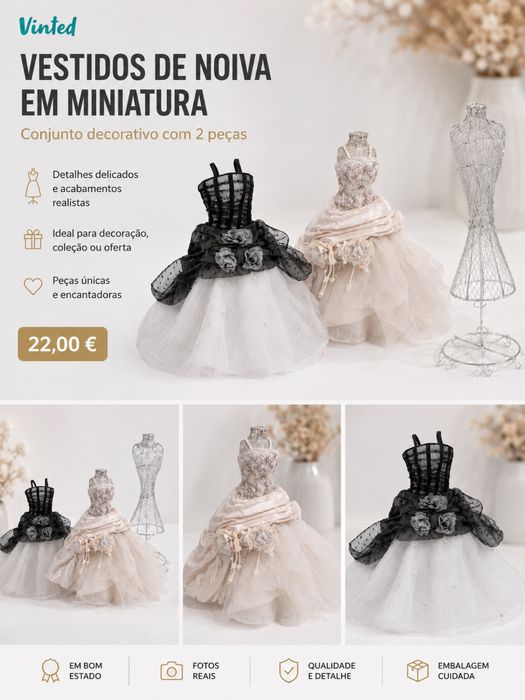 Vestidos de noiva em miniatura – Conjunto 2 peças decorativas
