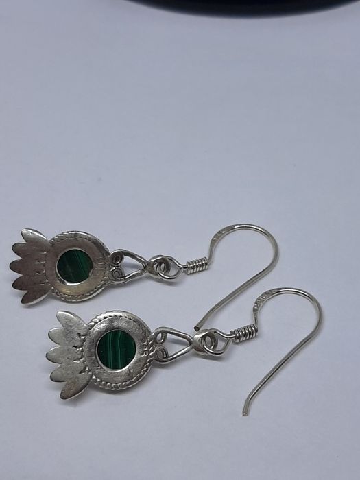 Kolczyki ze srebra, srebro 925 z malachitem