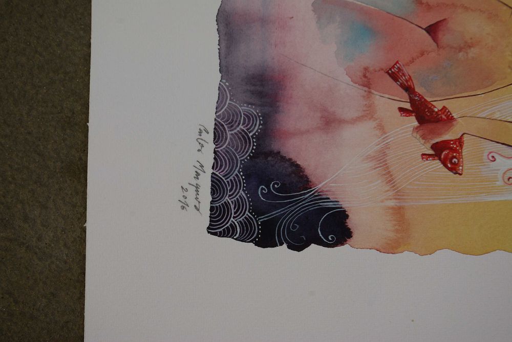 Aguarela original de Carlos Marques - Nu artístico feminino