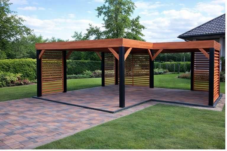 Nowoczesna altana narożna w kształcie "L-ki"