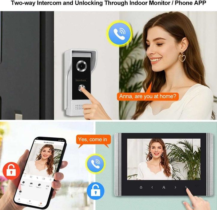Inteligentny wideodomofon z kamerą 1080P HD i monitorem, 7-calowym