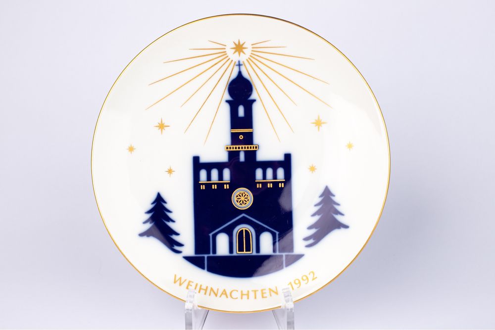 KPM talerz kolekcjonerski seria świąteczna 1992 r porcelana kobalt