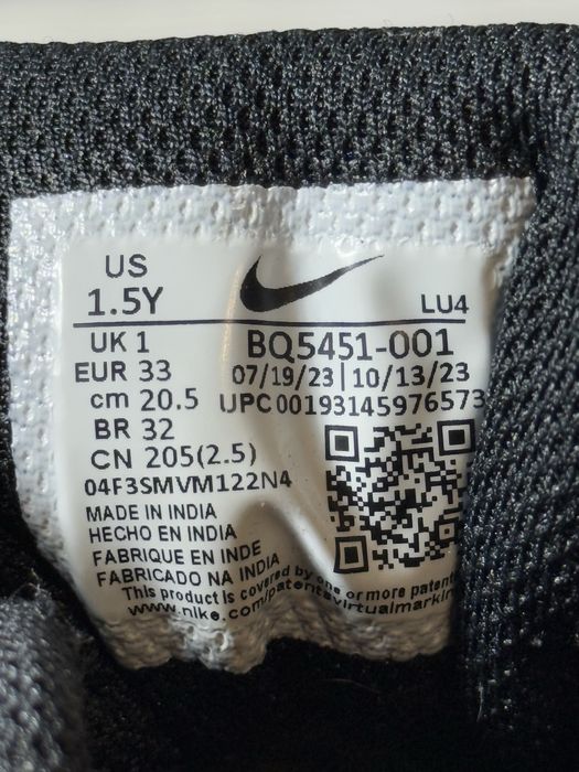 Nike детские кроссовки оригинал на липучке кожаные черные 33 размер