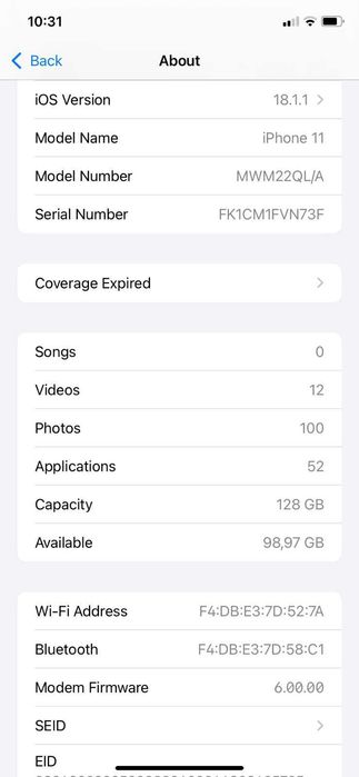 iPhone11 128 Branco A2221  com anomalia a apanha rede