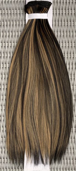 Premium Ultra włosy doczepiane, czarny / ciemny blond, pasemka 156.