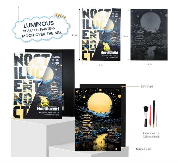 Papier do malowania z tęczą Księżyc nad morzem