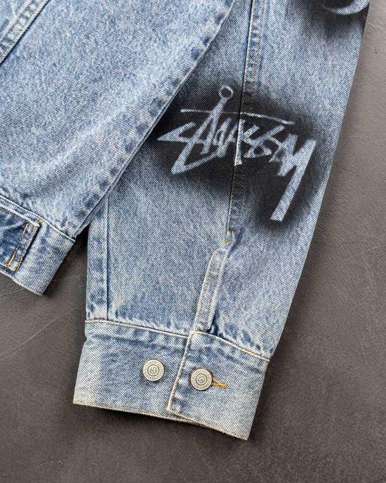 Куртка Stussy x Dries Van Noten Hand-Stencilled Denim Jacket Washed Blue