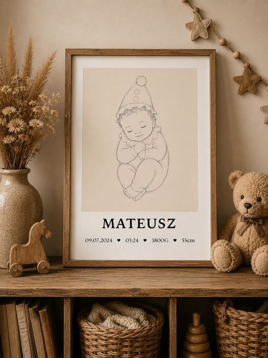 Personalizowana metryczka dziecka – strój klauna  A4