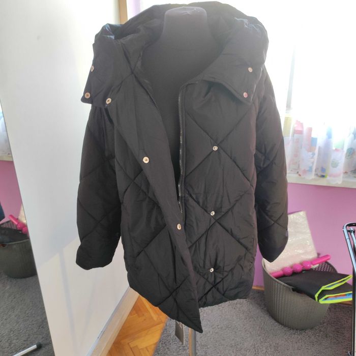 Czarna kurtka zimowa pikowana miękka xl