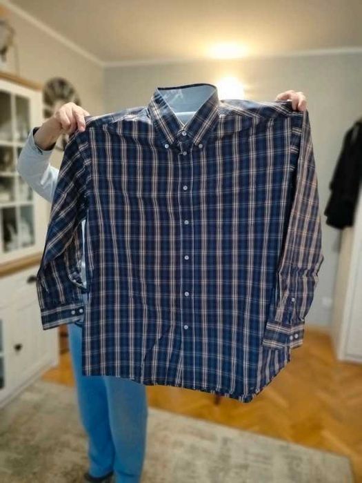 Tchibo koszula męska w niebieską kratę z długim rękawem r. XXL 45-46