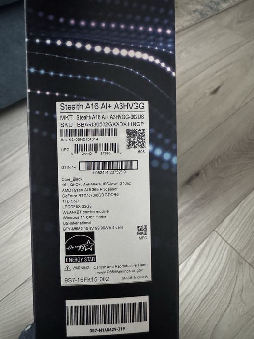 Ноутбук MSI Stealth 16 I9RTX4070 1TB