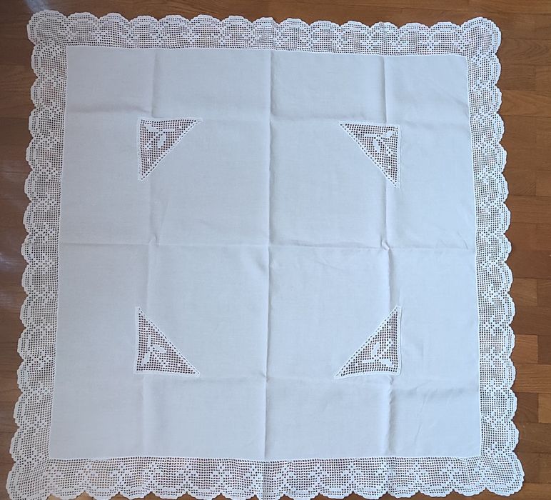 Toalha quadrada de linho fino antigo - Nova