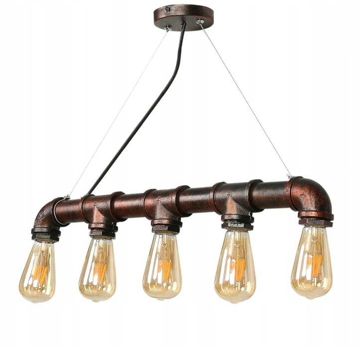 lampa sufitowa na 5 żarówek cclife retro industrial loft rdzawa rura