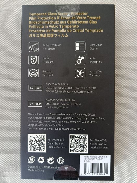 iPhone 14 e 15, Protetor de Ecran de Vidro Temperado
