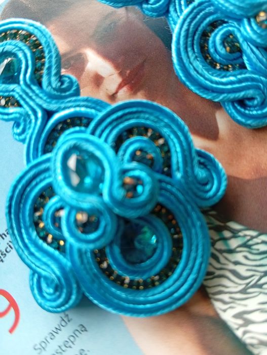 Turkusowe Niebieskie kolczyki Sutasz nowe handmade