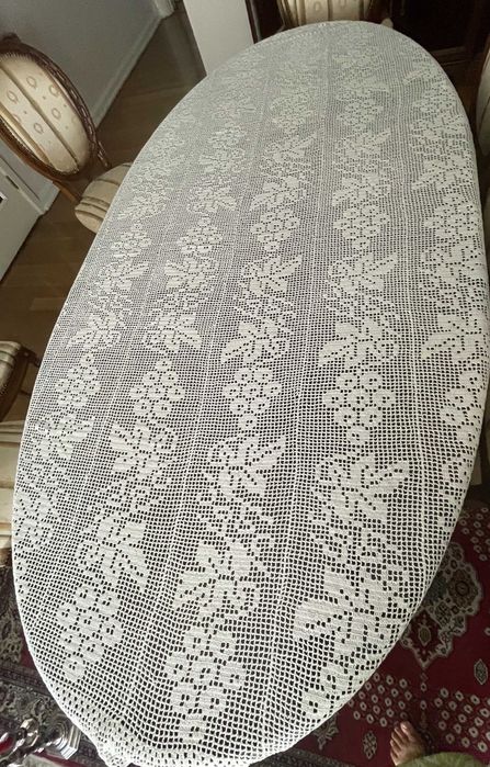 Toalha de mesa artesanal, em renda, linha de algodão