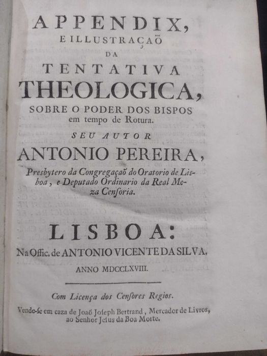 Appendix e Illustração da Tentativa Theologica 1768 Antonio Pereira