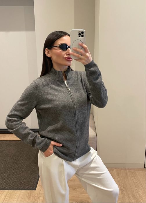 100 % кашемір люкс бренд M/One сірий кардиган на блискавці стиль cos