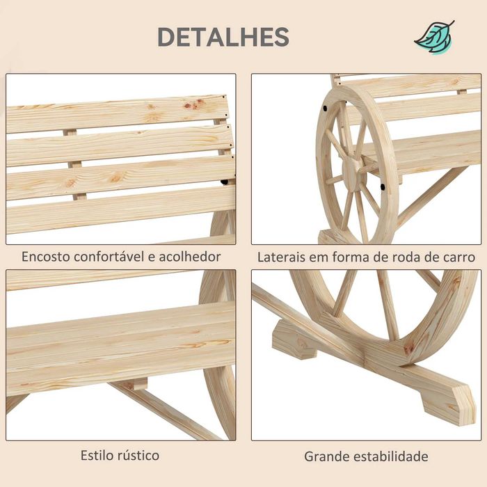 Banco de Jardim de Madeira com Apoios em Forma de Roda Carroça