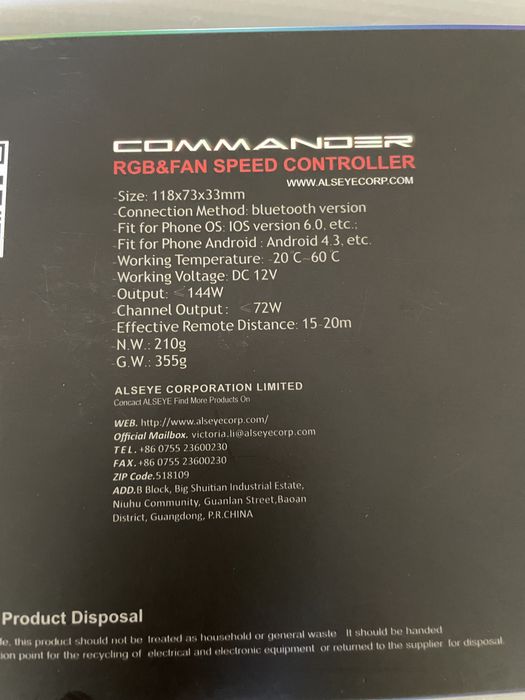 Controlador fan/ventoinhas rgb bluetooth