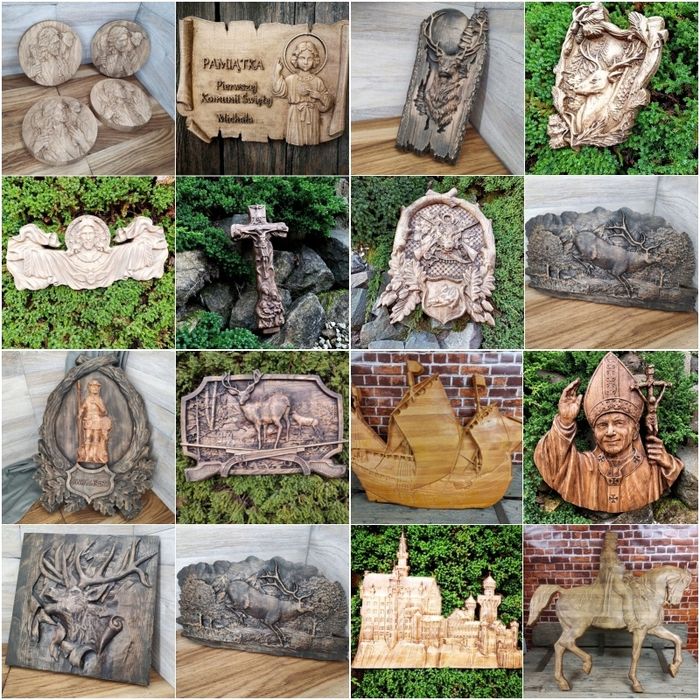 Obraz Płaskorzeźba drewniana trofeum JELEŃ prezent dla myśliwego 30cm