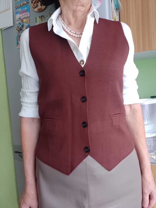 (40/L) ZARA/ Brązowa Dzianinowa Kamizelka z patką z Madrytu, NOWA
