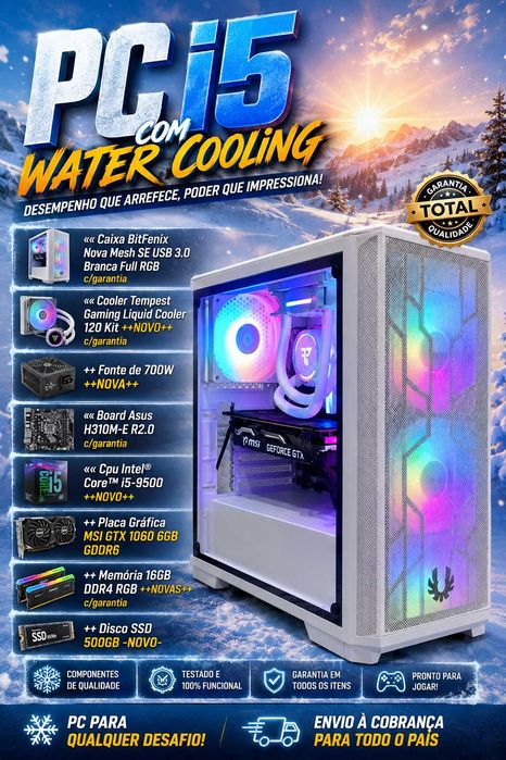 Pc i5 White Gamer 16GB DDR4 RGB Water Colling ETC...