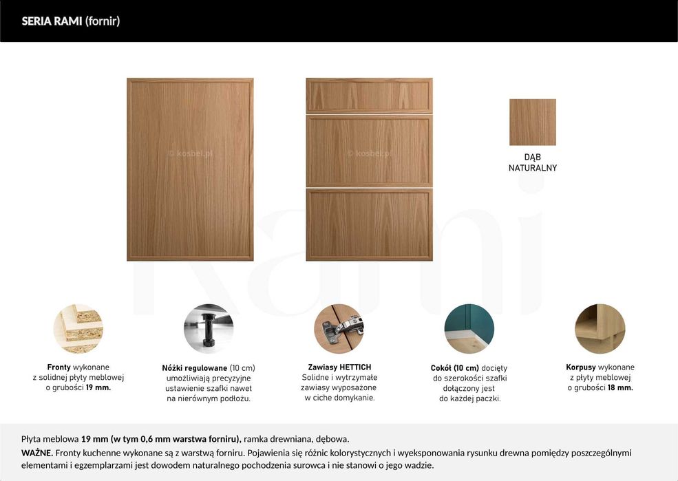 MW RAMI - Zestaw mebli kuchennych modułowych, fornirowanych - wycena