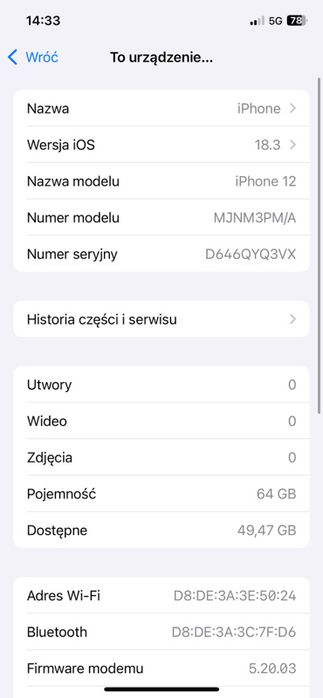Iphone 12 64 GB fioletowy