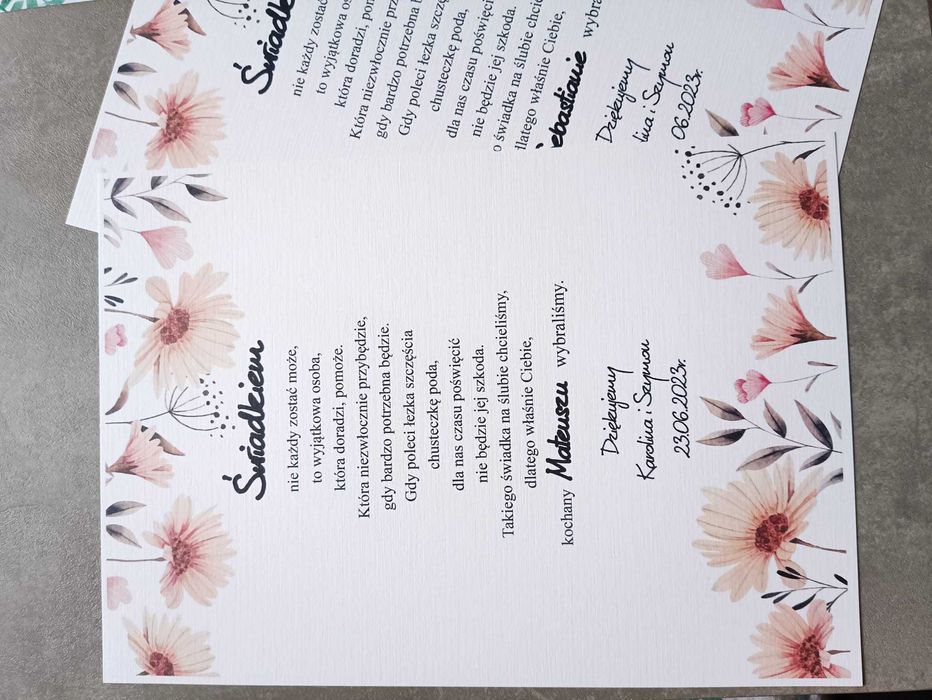 Podziękowania dla Świadków, Rodziców, Dziadków, Chrzestnych