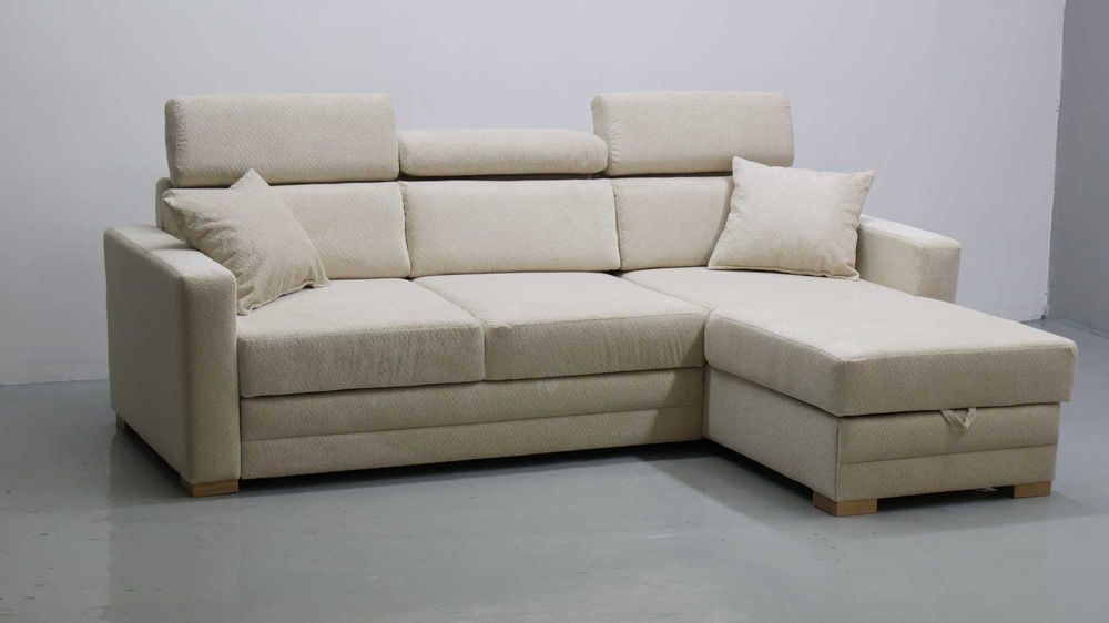 TTJ Beżowy NAROŻNIK funkcja spania pojemnik na pościel rogówka kanapa