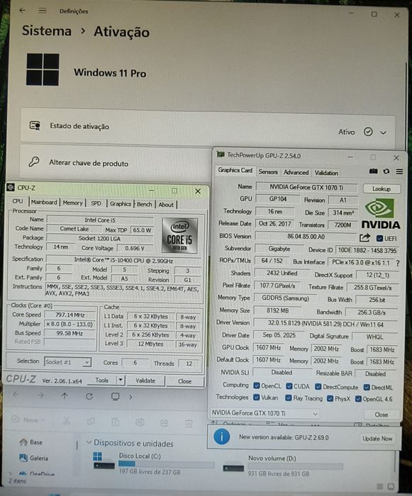PC gaming Core i5 10400(12 treads) 4,3ghz+ GTX 1070TI 8gb+ 16gb+1,25TB