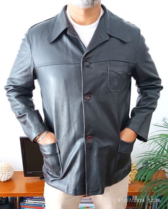 Casaco vintage em pele preta L/XL 52
