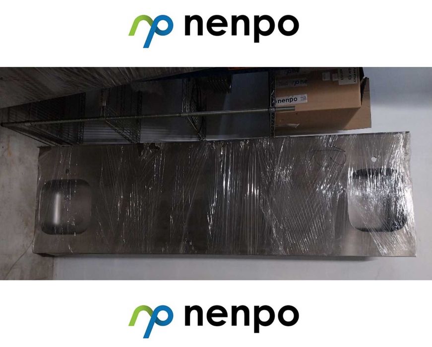 Blat roboczy ze stali nierdzewnej 257×78 cm z 2 zlewami krańcowymi