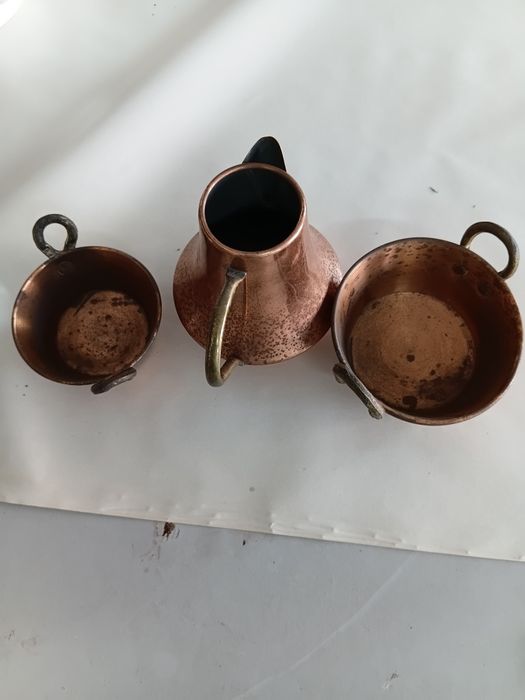 3 peças en cobre (vintage) 1 jarro e 2 mini tachos