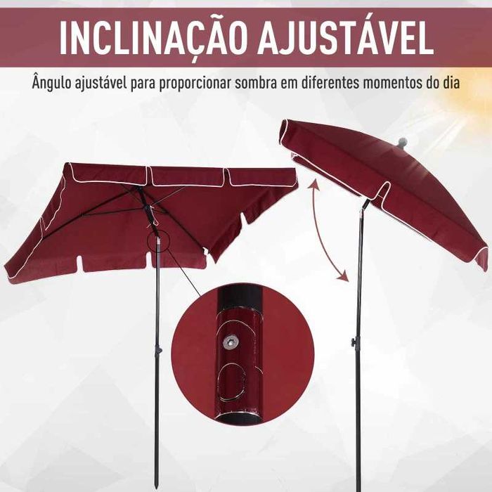 Chapéu de Sol Retangular de Jardim (com Função de Inclinação) - Vinho