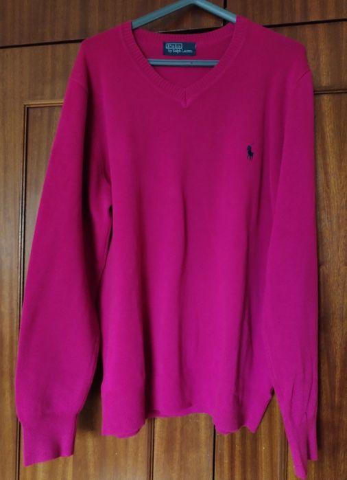 Camisola de lã merino Ralph Lauren tam XL rosa e verde