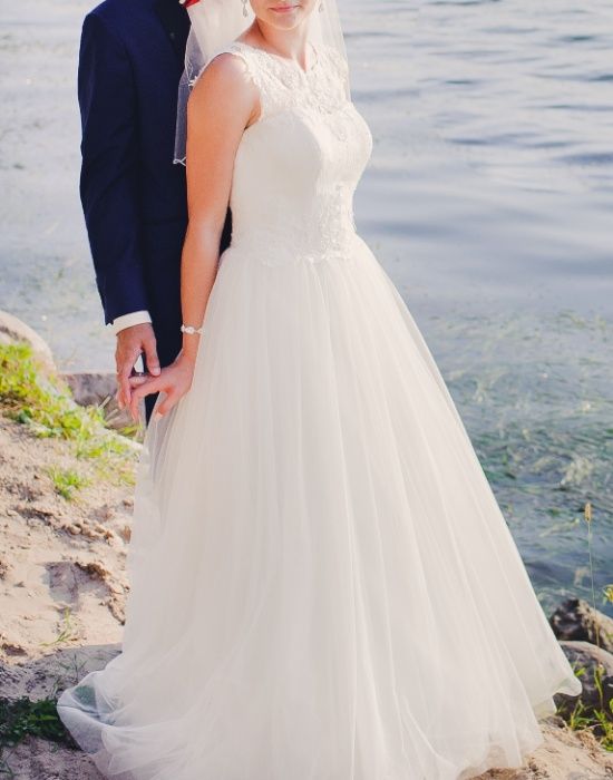 Ecru Suknia ślubna 36 38 Elizabeth e-3662 bez trenu + halka koło