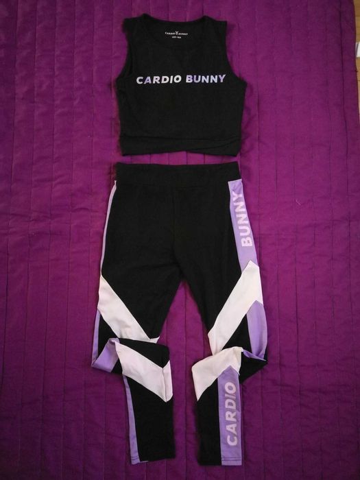 komplet do fitnessu czarny/legginsy i top/ cardio bunny pepco 158-164