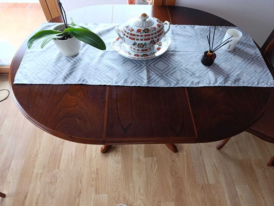 Móvel de madeira de carvalho castanho | Mesa de jantar com cadeiras