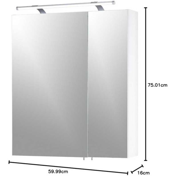 Szafka Łazienkowa Lustrem LED Gniazdko 60x75 BIAŁY POŁYSK Schildmeyer